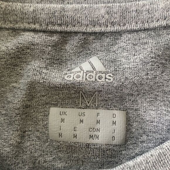 2 Adidas Mens Climalite Heather Gray Workout Logo Blue T-Shirt Tee 2996A Medium - Picture 6 of 11